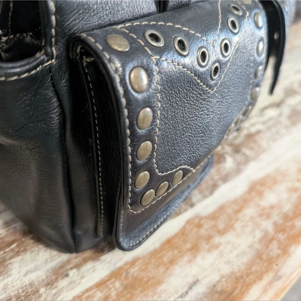 Vintage Esprit Black Studded Leather Shoulder Bag